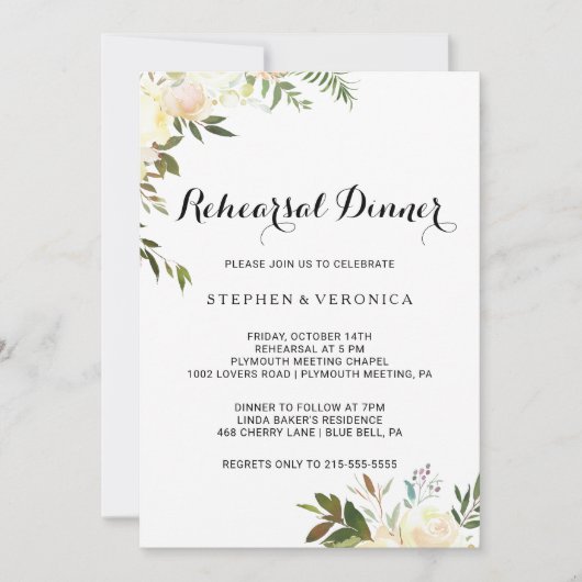 Eenvoudig Elegant Botanisch Bloemen Repetitie Dine Kaart (Voorkant)