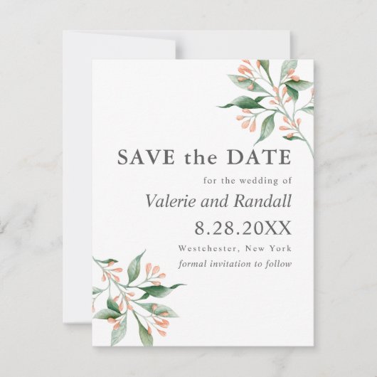 Eenvoudig elegant Botnanical Weddenschap Save the  Save The Date (Voorkant)