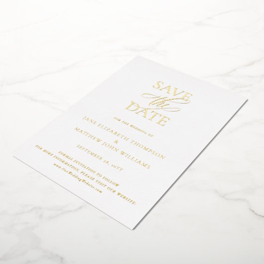 Eenvoudig Elegant Bruiloft Goud Opslaan van de Dat Folie Uitnodiging (Gedraaid)