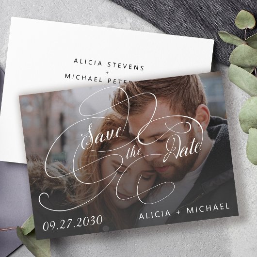 Eenvoudig elegant calligrafie script foto bruiloft save the date