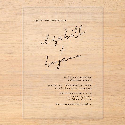 Eenvoudig elegant Calligraphy Script Wedding Acryl Uitnodigingen (Voorkant)