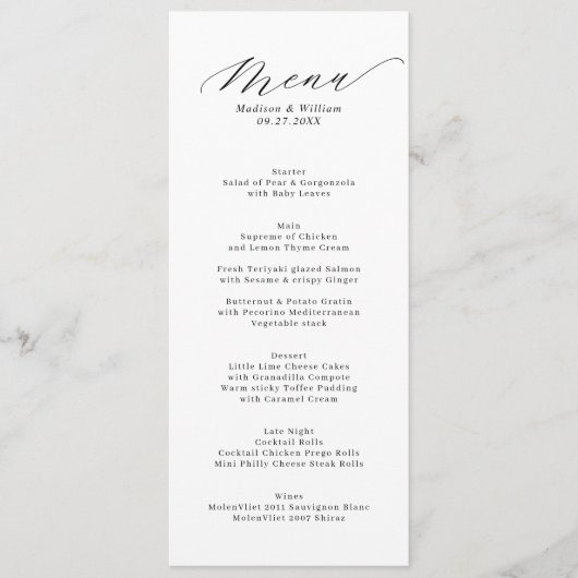 Eenvoudig elegant Calligraphy Script Wedding Menu (Voorkant)