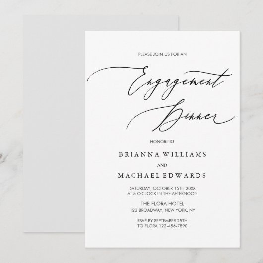 Eenvoudig Elegant Calligraphy Verloving Dinner Kaart (Voorkant / Achterkant)