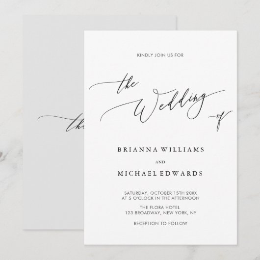 Eenvoudig elegant calligraphy Wedding Kaart (Voorkant / Achterkant)