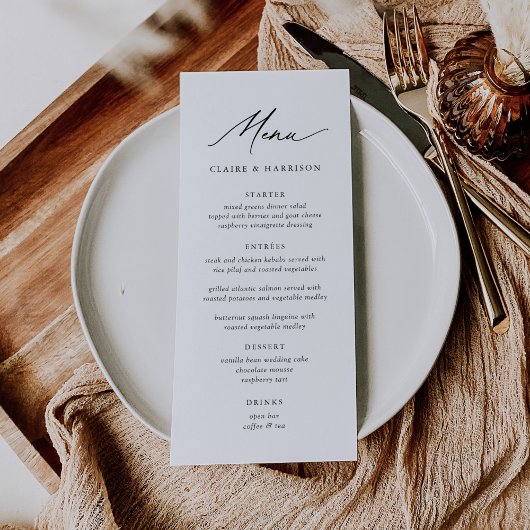 Eenvoudig elegant calligraphy Wedding Menu