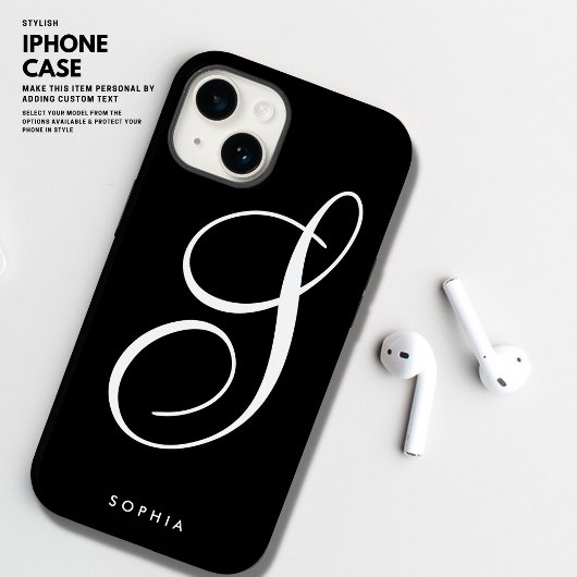 Eenvoudig Elegant Chique Zwart-wit Script Case-Mate iPhone Case