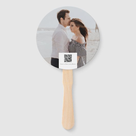 Eenvoudig Elegant Dank u Wedding QR Code Foto Handwaaier (Achterkant)