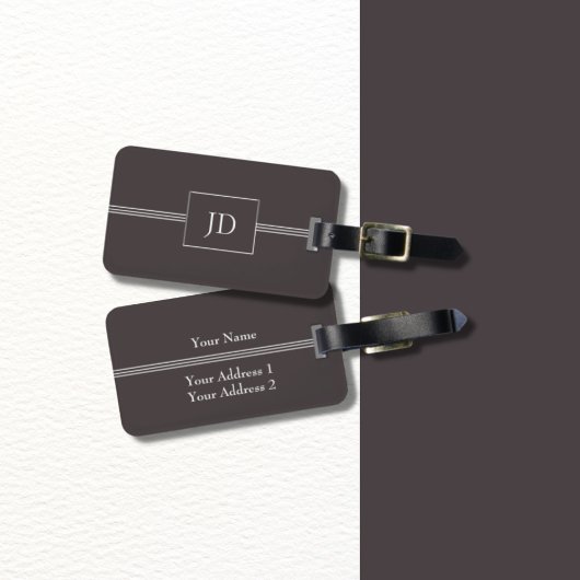 Eenvoudig Elegant Dark Grey Monogram Bagagelabel