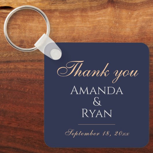 Eenvoudig elegant donkerblauwe bruiloft Dank u Sleutelhanger (Voorkant)