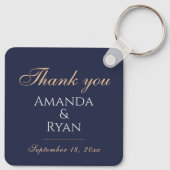 Eenvoudig elegant donkerblauwe bruiloft Dank u Sleutelhanger (Achterkant)
