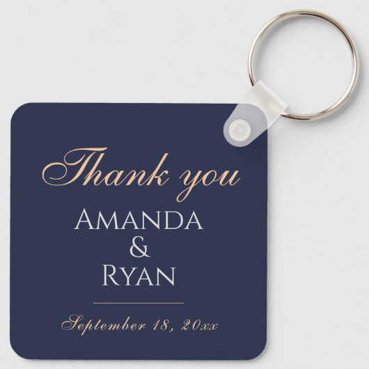 Eenvoudig elegant donkerblauwe bruiloft Dank u Sleutelhanger (Achterkant)