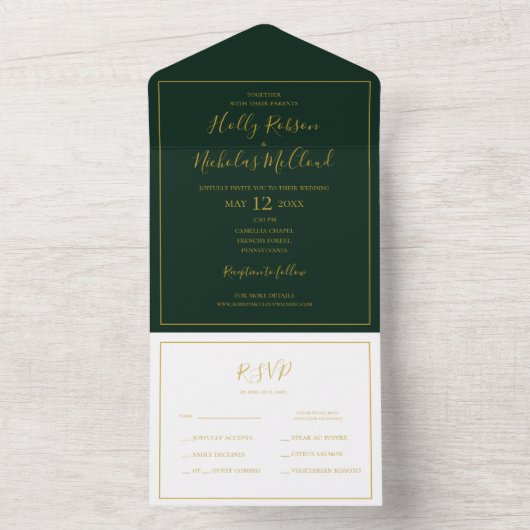 Eenvoudig elegant, donkergroen kerstzegel en verze all in one uitnodiging (Binnen)