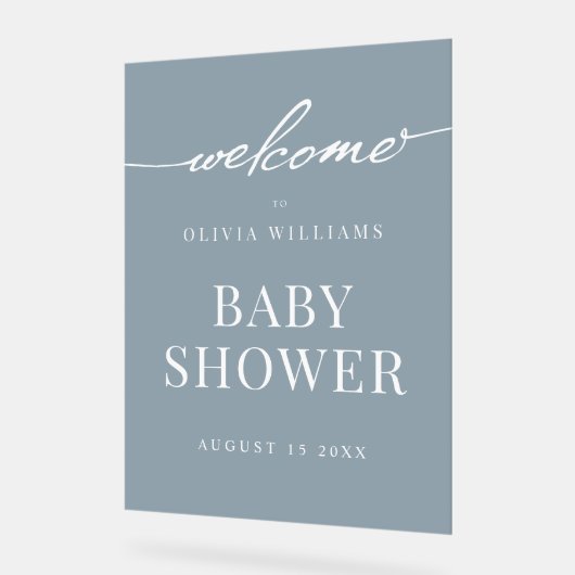 Eenvoudig Elegant Dusty Blue Baby shower Welkom Acryl Bord (Hoek)