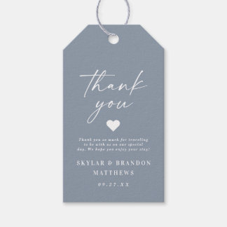 Eenvoudig elegant Dusty Blue Weddenschap Bedankt Cadeaulabel
