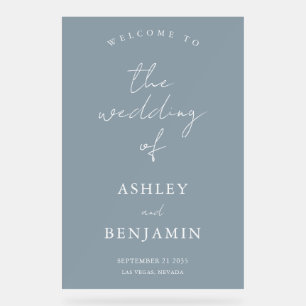 Eenvoudig Elegant Dusty Blue Wedding Welkom Acryl Bord