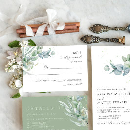 Eenvoudig Elegant Eucalyptus Greenery Wedding RSVP Kaartje