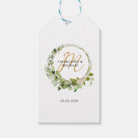 Eenvoudig, elegant, eucalyptusbruiloft cadeaulabel (Voorkant)