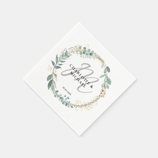 Eenvoudig, elegant, eucalyptusbruiloft servet (Hoek)