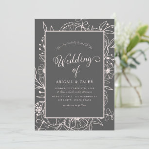 Eenvoudig Elegant Floral Sketch Wedding Kaart