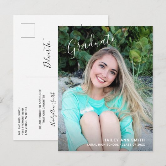 Eenvoudig elegant foto modern Afstuderen Aankondigingskaart (Voorkant / Achterkant)
