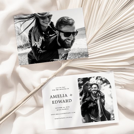 Eenvoudig elegant fotohuwelijk sparen de Datum Kaart