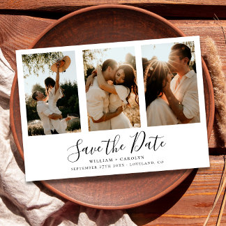 Eenvoudig elegant fotohuwelijk sparen de datum save the date