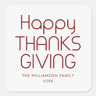 Eenvoudig Elegant Gelukkig Thanksgiving Persoonlij Vierkante Sticker
