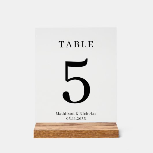 Eenvoudig Elegant Gepersonaliseerd Trouwtafelnumme Acryl Bord (Voorkant)