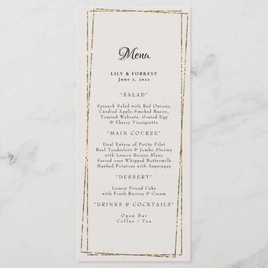 Eenvoudig Elegant Gold Geometric Lijst Neutraal Menu (Voorkant)