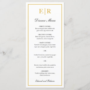Eenvoudig Elegant Gold Monogram Foral Weddenschap Menu