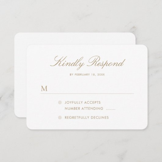 Eenvoudig Elegant Gold Script Weddenschap RSVP Kaartje (Voorkant / Achterkant)