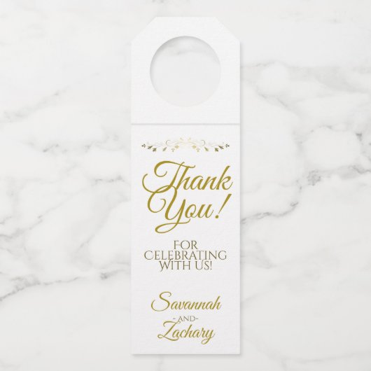 Eenvoudig Elegant Gold & White Weddenschap Harteli Flessenhanger (Voorkant)