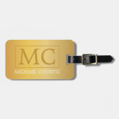 Eenvoudig Elegant Goud Geborsteld Metaal Monogramm Bagagelabel (Voorkant horizontaal)