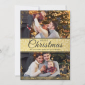 Eenvoudig Elegant Goud Lijst 2 Foto Kerst Feestdagenkaart (Voorkant)