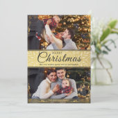Eenvoudig Elegant Goud Lijst 2 Foto Kerst Feestdagenkaart (Staand voorkant)