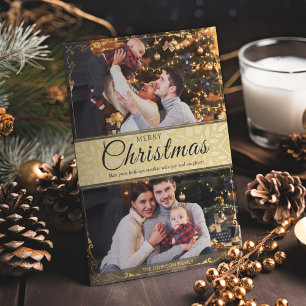 Eenvoudig Elegant Goud Lijst 2 Foto Kerst Feestdagenkaart