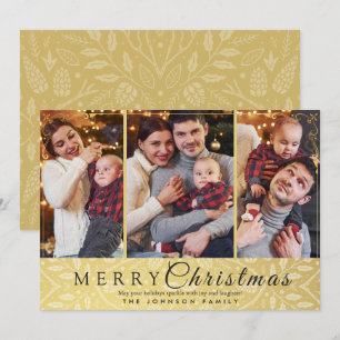 Eenvoudig Elegant Goud Lijst 3 Foto Kerst Feestdagenkaart