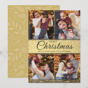 Eenvoudig Elegant Goud Lijst 4 Foto Kerst Feestdagenkaart