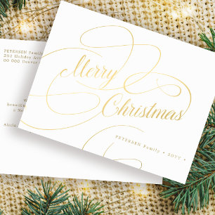 Eenvoudig elegant gouden script Vrolijk kerstfeest Feestdagenkaart