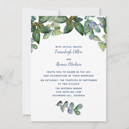 Eenvoudig Elegant Greenery Wedding Kaart (Voorkant)