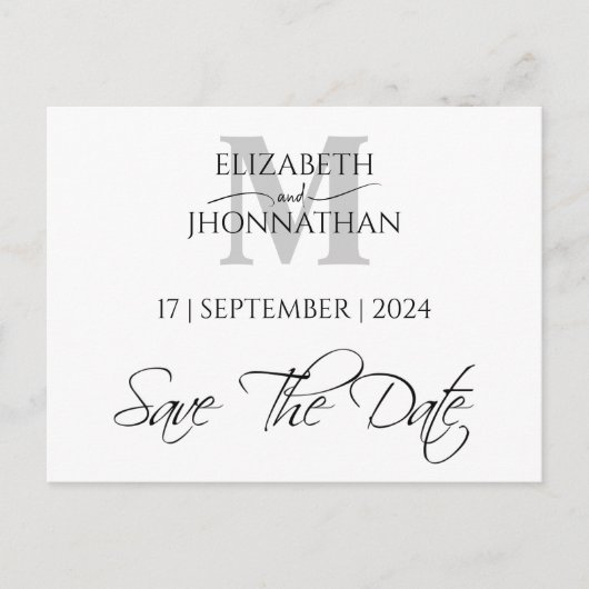 Eenvoudig Elegant Grijs Monogram Sla de Datum op Aankondigingskaart (Voorkant)