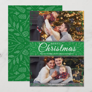 Eenvoudig Elegant Groen Lijst 2 Foto Kerst Feestdagenkaart