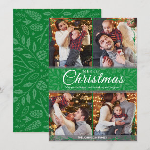 Eenvoudig Elegant Groen Lijst 4 Foto Kerst Feestdagenkaart
