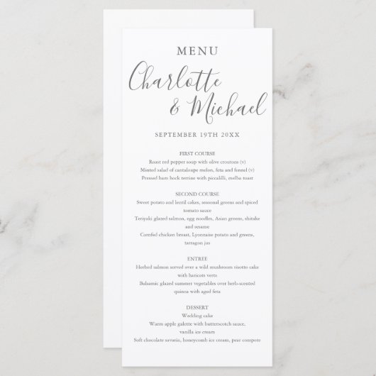 Eenvoudig Elegant Handtekening Script Bruiloft Men Menu (Voorkant / Achterkant)
