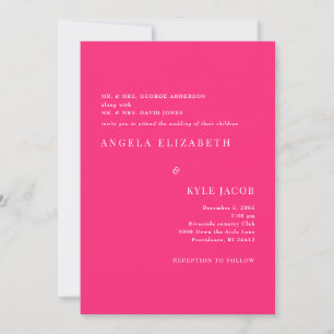 Eenvoudig & Elegant Heet Roze Wit Tekst Bruiloft Kaart