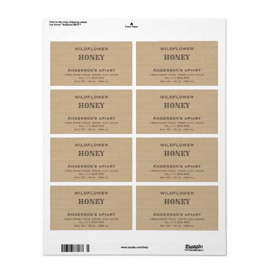 Eenvoudig elegant-honingetiket etiket (Full Sheet)