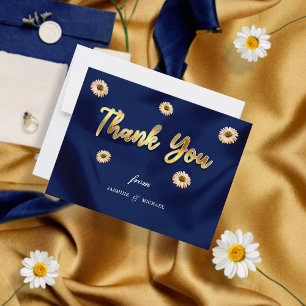 Eenvoudig Elegant Huwelijk Marine Blauw en Goud Sc Bedankkaart