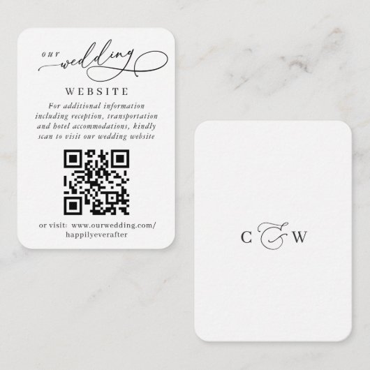 Eenvoudig Elegant Huwelijk QR Code Eenvoudige Deta Informatiekaartje (Voorkant / Achterkant)