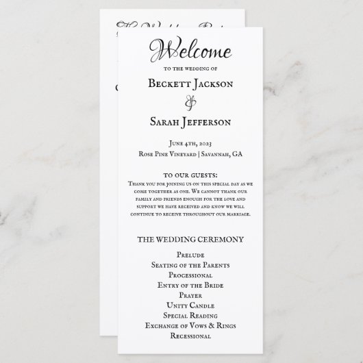 Eenvoudig Elegant Huwelijksprogramma Programma (Voorkant / Achterkant)