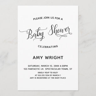 Eenvoudig, elegant kalligrafie Baby shower Kaart